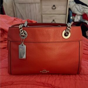 Coach Coral Leather Shoulder Bag with Chain Straps